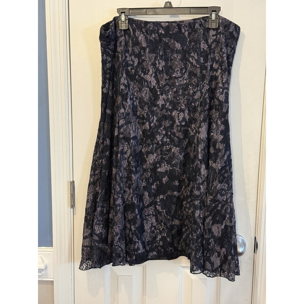 coldwater creek Floral Boho Skirt Size Large/XL Navy Purple Mesh Modest Dressy‎